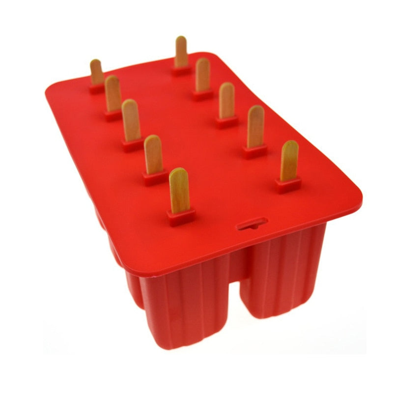 10 Cavity Popsicle Silicone Molds Food Grade Frozen Ice Pop Maker
