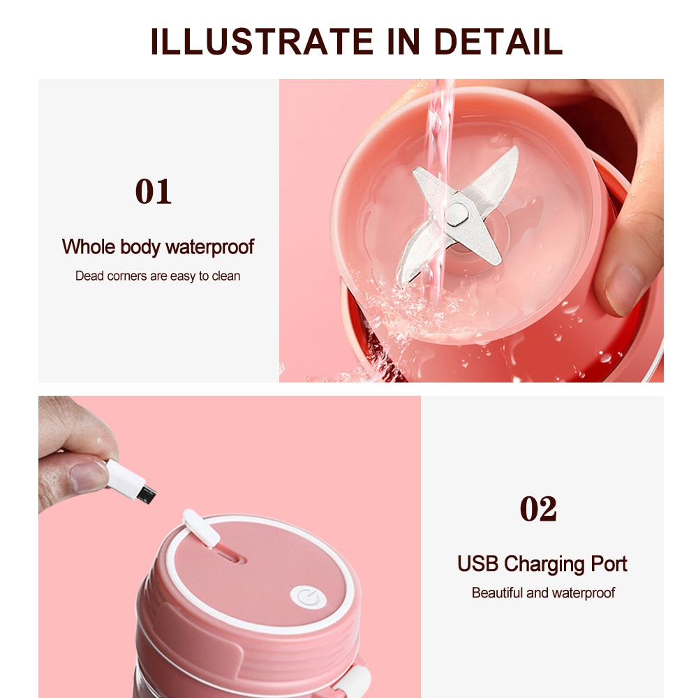 Portable Size USB Electric Fruit Juicer Handheld Mini Food Processor